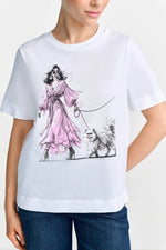 Load image into Gallery viewer, Rich And Royal - T-Shirt With Fashion Print Women And Cat - White