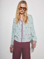 Load image into Gallery viewer, Louizon - Ariane Stripe Blouse - Ecru/Green