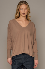 Load image into Gallery viewer, Crossley - Clovil V Neck Long Sleeve Cotton Top - Deep Blue Stone Wash