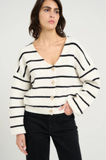 Load image into Gallery viewer, Gestuz - MebaGZ Cardigan Striped NOOS - Egret With Black Stripes