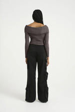 Load image into Gallery viewer, Gestuz - SilviGZ Rib Long Sleeve Off Shoulder Top - Warm Grey Metallic
