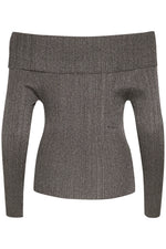 Load image into Gallery viewer, Gestuz - SilviGZ Rib Long Sleeve Off Shoulder Top - Warm Grey Metallic