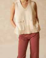 Load image into Gallery viewer, Indi And Cold - Cotton Polo Collar Vest - Ecru