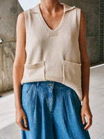Load image into Gallery viewer, Indi And Cold - Cotton Polo Collar Vest - Ecru