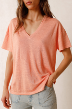Load image into Gallery viewer, Indi And Cold - Linen Mix V-Neck Tee - Peach