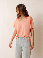 Load image into Gallery viewer, Indi And Cold - Linen Mix V-Neck Tee - Peach