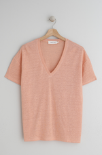 Load image into Gallery viewer, Indi And Cold - Linen Mix V-Neck Tee - Peach