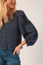 Load image into Gallery viewer, Indi And Cold - Ethnic Embroidered Blouse - Indigo 221