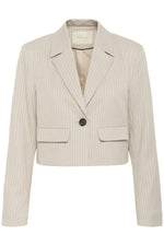 Load image into Gallery viewer, Kaffe - KAserena Cropped Blazer - Beige Melange/Black Stripe