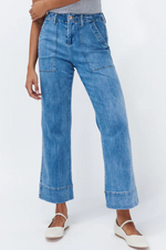 Load image into Gallery viewer, Kireina - Celeste Cropped Wide Length Utility Pant - 70's Blue