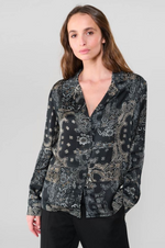Load image into Gallery viewer, Le Temps Des Cerises - Morena Shirt With Paisley Pattern - Black And Tan