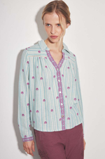 Load image into Gallery viewer, Louizon - Ariane Stripe Blouse - Ecru/Green