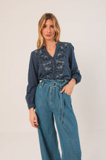 Load image into Gallery viewer, Indi And Cold - Combined Embroidered Shirt - Indigo 390