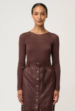 Load image into Gallery viewer, Once Was - Rhiannon Viscose Nylon Sheer Neckline Detail Knit Top - Mocha