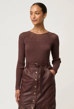 Load image into Gallery viewer, Once Was - Rhiannon Viscose Nylon Sheer Neckline Detail Knit Top - Mocha