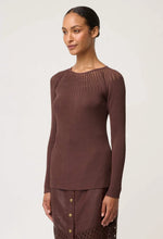 Load image into Gallery viewer, Once Was - Rhiannon Viscose Nylon Sheer Neckline Detail Knit Top - Mocha