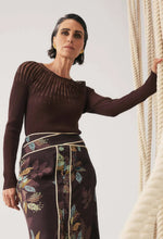 Load image into Gallery viewer, Once Was - Rhiannon Viscose Nylon Sheer Neckline Detail Knit Top - Mocha
