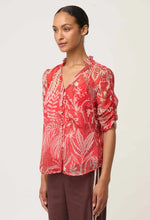 Load image into Gallery viewer, Once Was - Lunette Viscose Chiffon Ruched Sleeve Blouse - Crimson Palms