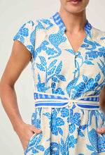 Load image into Gallery viewer, Once Was - Adriana Linen Viscose Embroidered Yoke Dress - Azure Mosaic