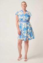 Load image into Gallery viewer, Once Was - Adriana Linen Viscose Embroidered Yoke Dress - Azure Mosaic