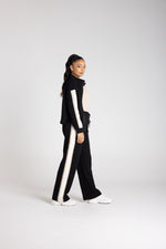 Load image into Gallery viewer, Two T's - Track Pant With Contrast Stripe Trim - Black With Oat Ivory Stripe