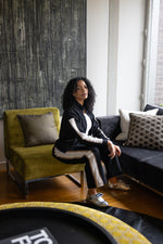 Load image into Gallery viewer, Two T's - Track Pant With Contrast Stripe Trim - Black With Oat Ivory Stripe