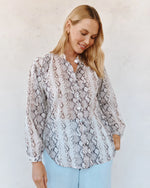 Load image into Gallery viewer, Bella Dahl - Shirred Mandarin Collar Shirt - Blush Snake Print