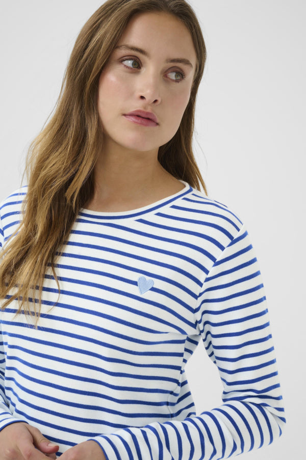 Kaffe - KAliddy T Shirt - Chalk/Surf The Web-Blue Heart