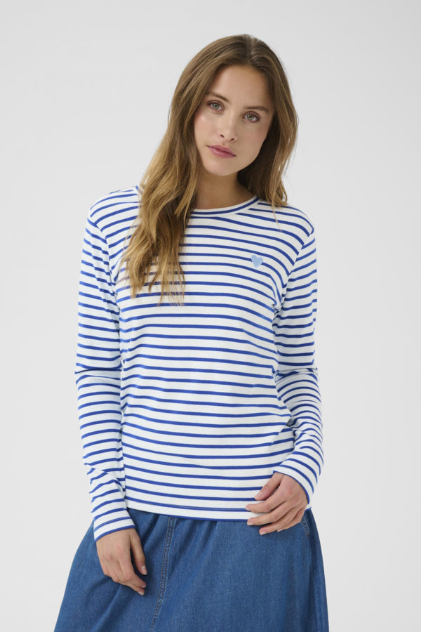 Kaffe - KAliddy T Shirt - Chalk/Surf The Web-Blue Heart
