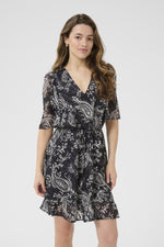 Load image into Gallery viewer, Kaffe - KAlecta Short Dress - Black/Turtledove Paisley
