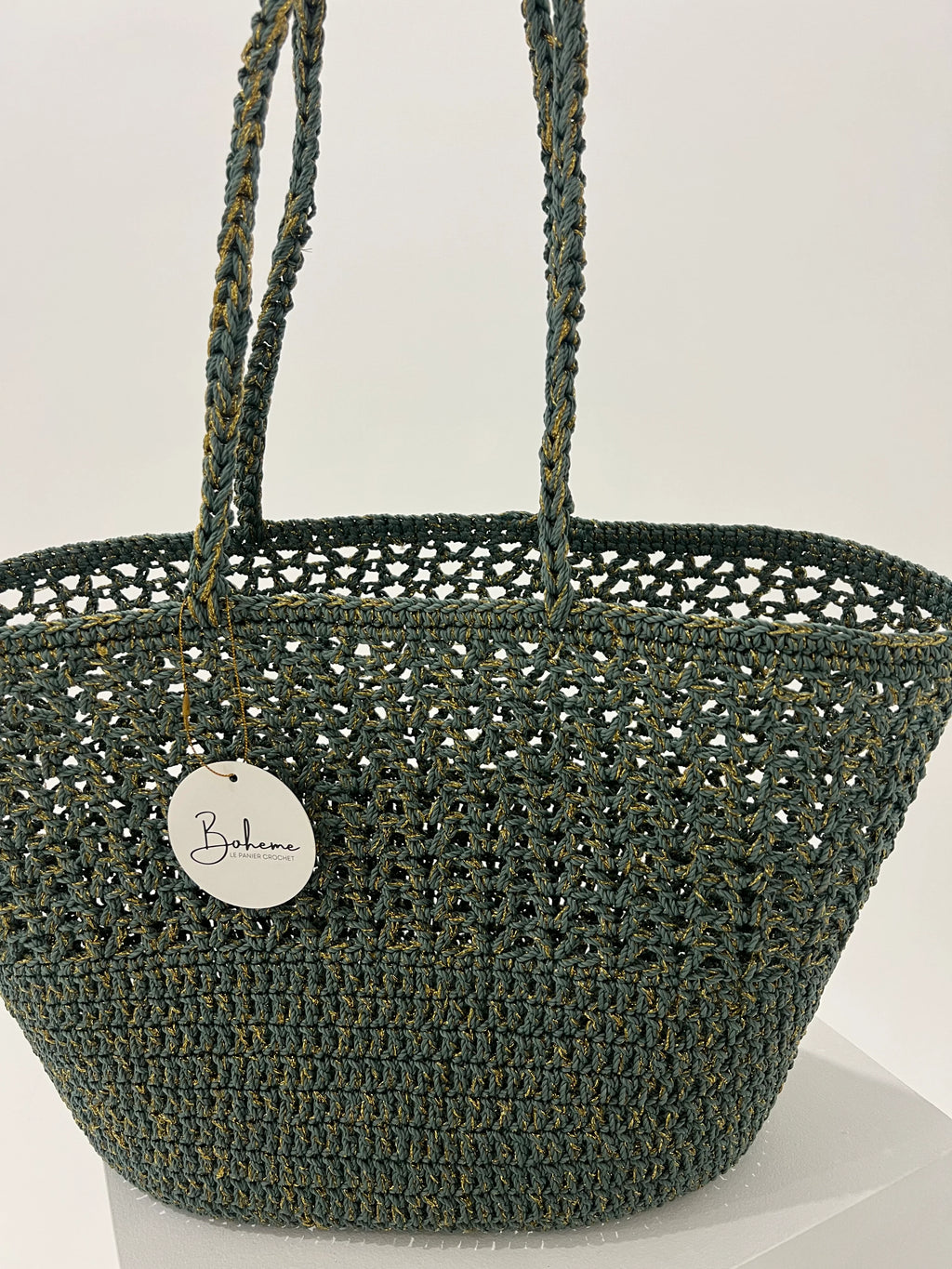 Boheme Le Panier - Crochet Romy Basket - Celedon And Gold