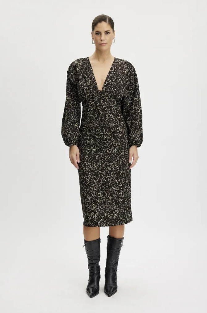 Gestuz - Fedora Midi Dress - Black Yellow Crackle