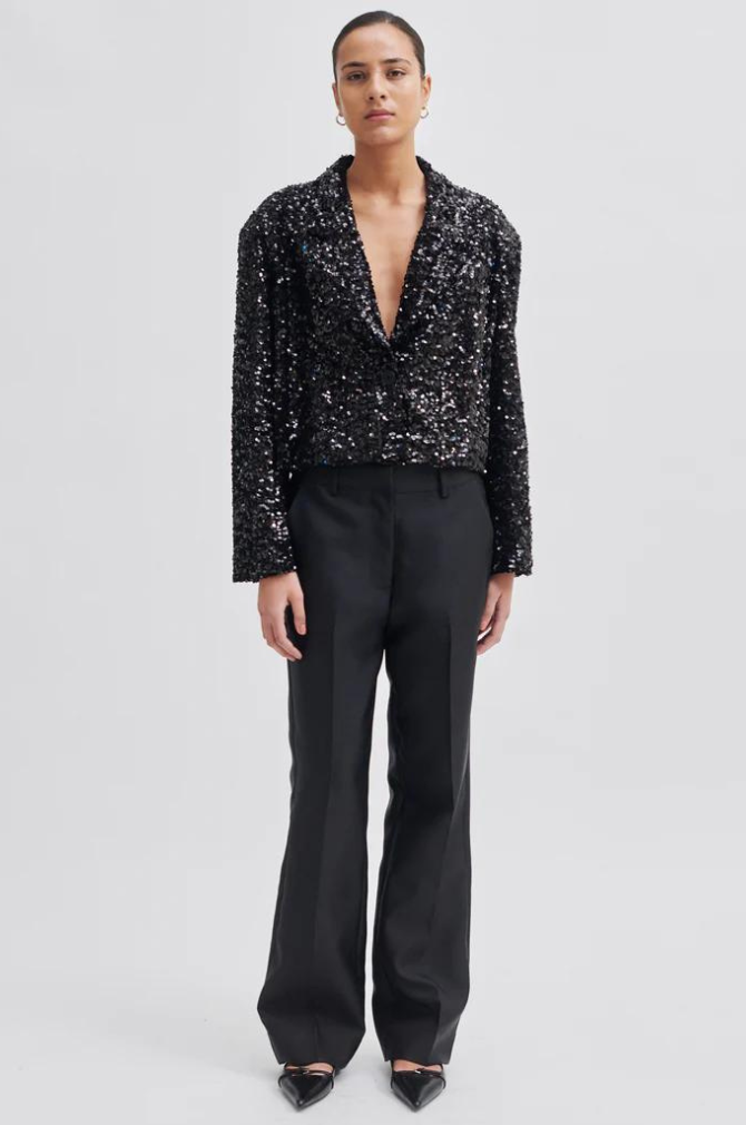 Second Female - Luxurious Sequin Crop Jacket - Black