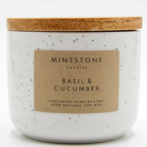Mintstone Medium Double Wick Soy Candle Ceramic Vessel Basil And Cucumber