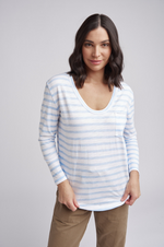 Load image into Gallery viewer, Cloth Paper Scissors - Stripe Tee With Pocket - Ballard Blue Wash
