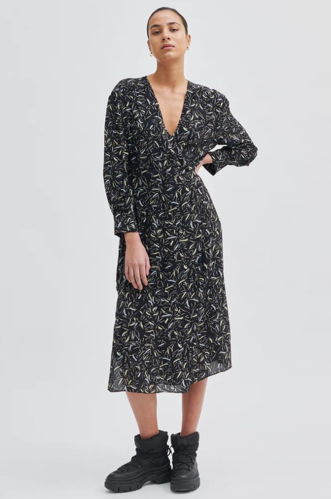 Second Female - Tour Printed Wrap Dress - Black