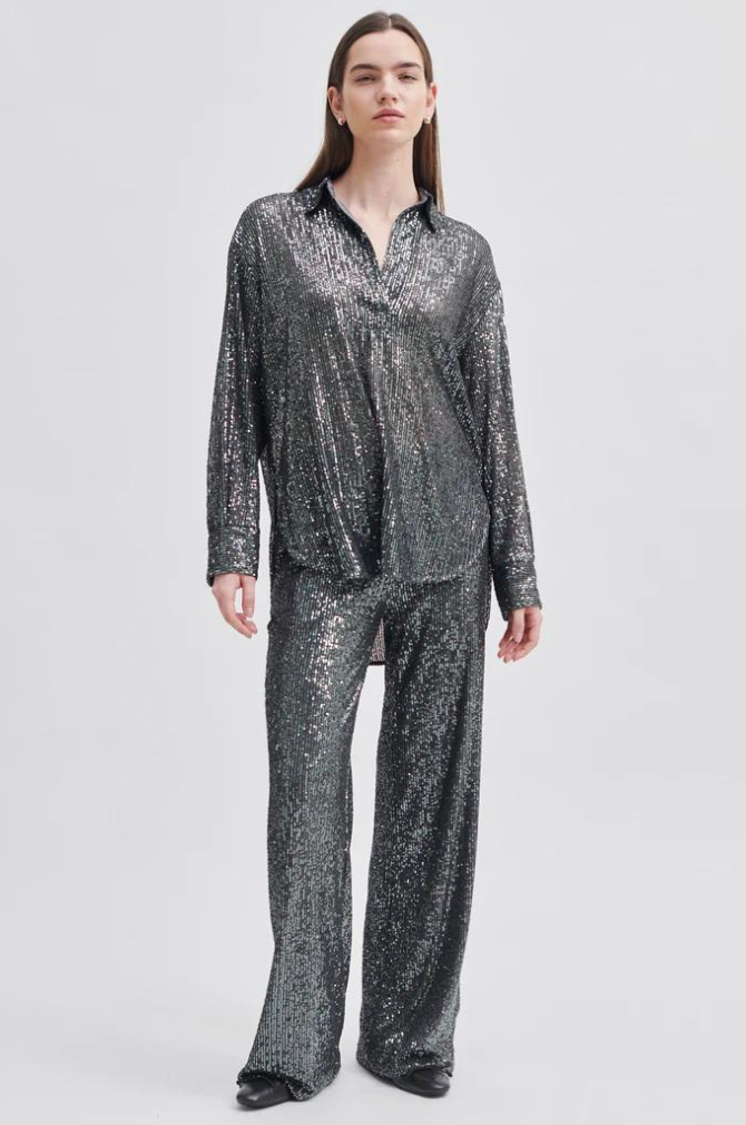 Second Female - Moonshine Sequin Blouse - Volcanic Ash