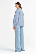 Load image into Gallery viewer, Rich And Royal - Striped Blouse With Pin Tucks - Skyway Blue
