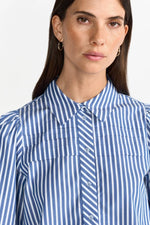 Load image into Gallery viewer, Rich And Royal - Striped Blouse With Pin Tucks - Skyway Blue
