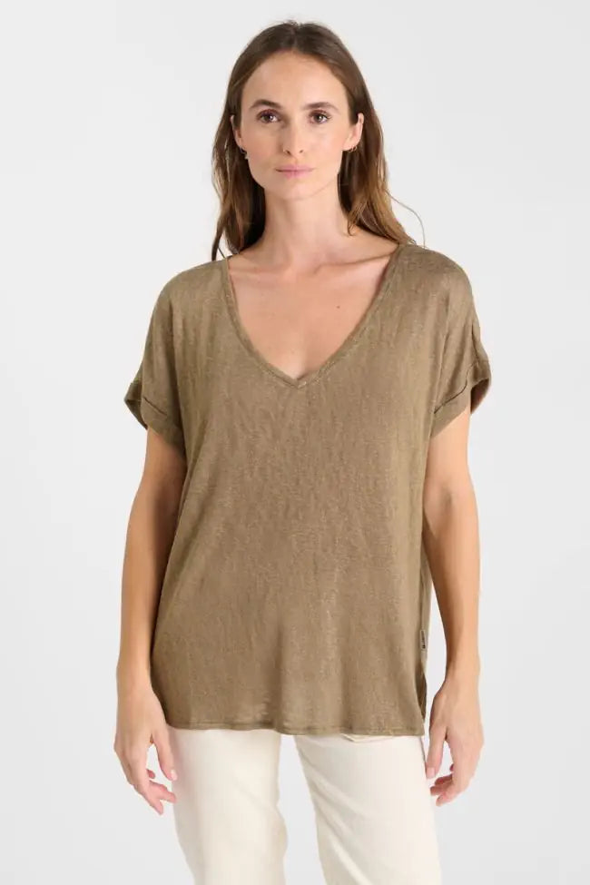 Le Temps Des Cerises - Pati V-Neck T-Shirt - Ice Brown