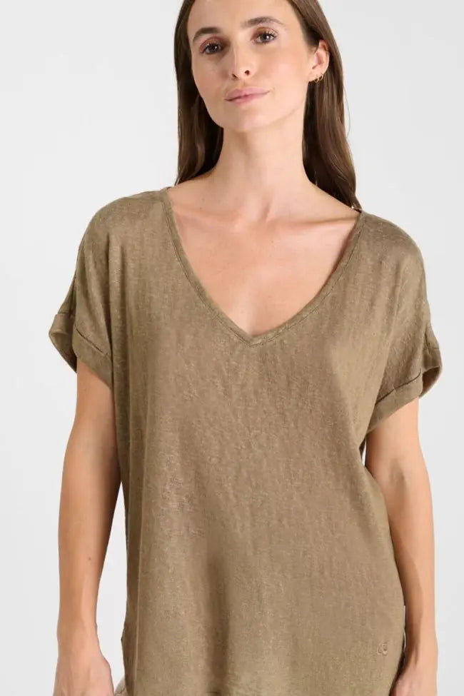 Le Temps Des Cerises - Pati V-Neck T-Shirt - Ice Brown