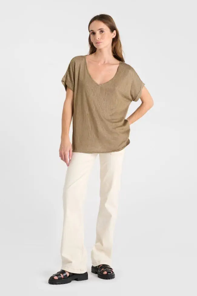 Le Temps Des Cerises - Pati V-Neck T-Shirt - Ice Brown