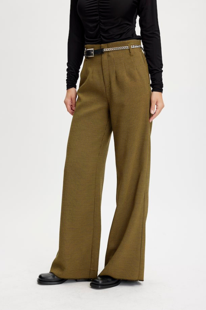 Gestuz - Fraya High Waisted Pants - Amber Green Check