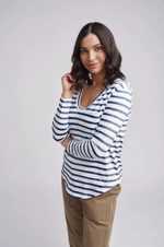 Load image into Gallery viewer, Cloth Paper Scissors - Stripe Tee With Pocket - Navy/White
