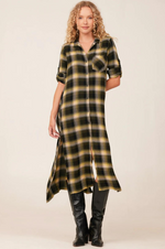 Load image into Gallery viewer, Bella Dahl - Rolled Sleeve Duster Dress - Green And Black Plaid
