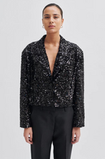 Load image into Gallery viewer, Second Female - Luxurious Sequin Crop Jacket - Black
