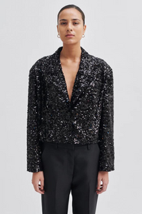 Second Female - Luxurious Sequin Crop Jacket - Black