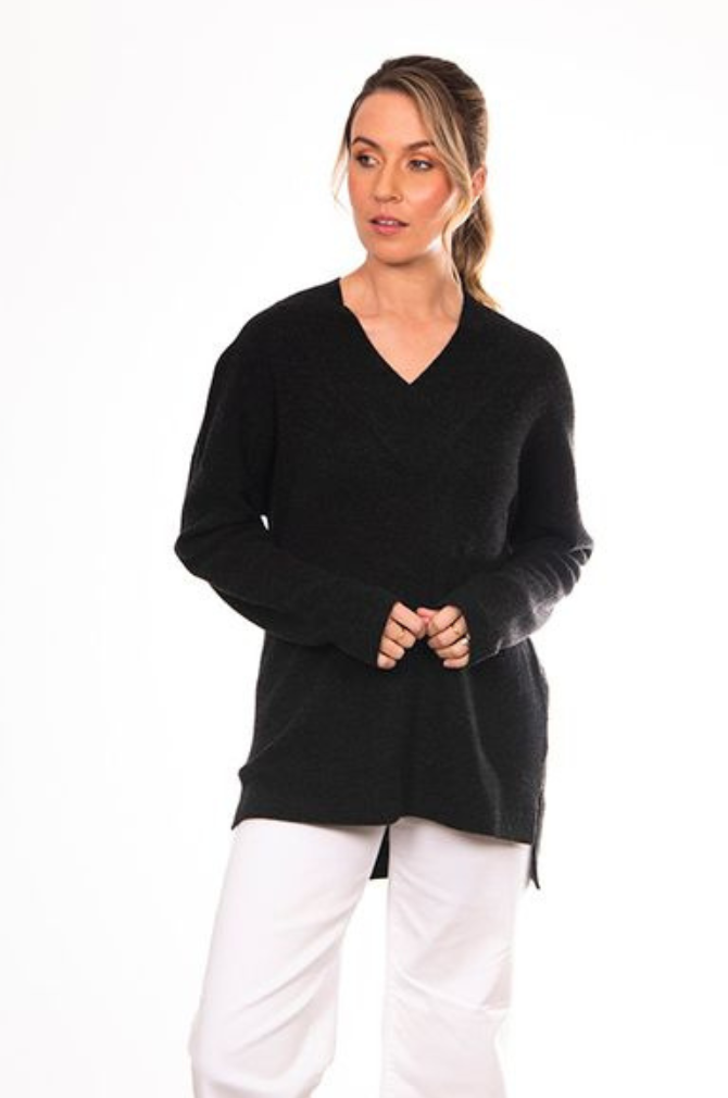Bridge And Lord - Vee Neck Pullover With Overlap - Coal