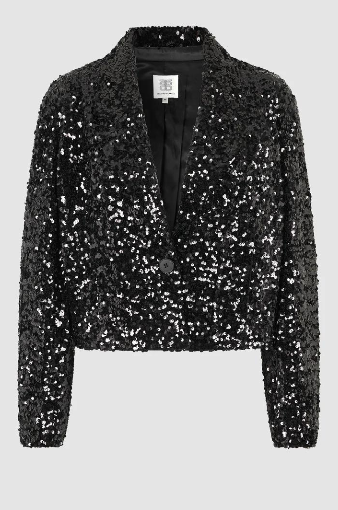 Second Female - Luxurious Sequin Crop Jacket - Black
