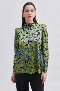 Second Female - Lelou Foil Print Shirt - Shadow Lime